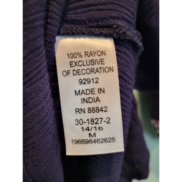 June & Vie Navy Blue Purple Boho Embroidered Long Sleeve Top Tassels Sz M - Picture 6 of 6